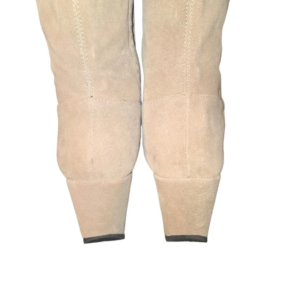 L'amour Des Pieds Odalys Boots Womens 7.5 Tan Suede Leather Tall Wedge Zip NEW